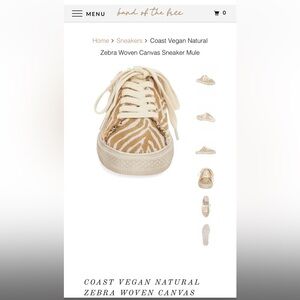 Band of Gypsies Tan and Cream Zebra Natural Woven Canvas Mule Sneaker, Size 7